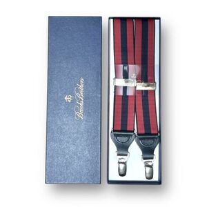 NEW Brooks Brothers Suspenders Blue Red Stripe Adjustable Clip-On Leather Trim